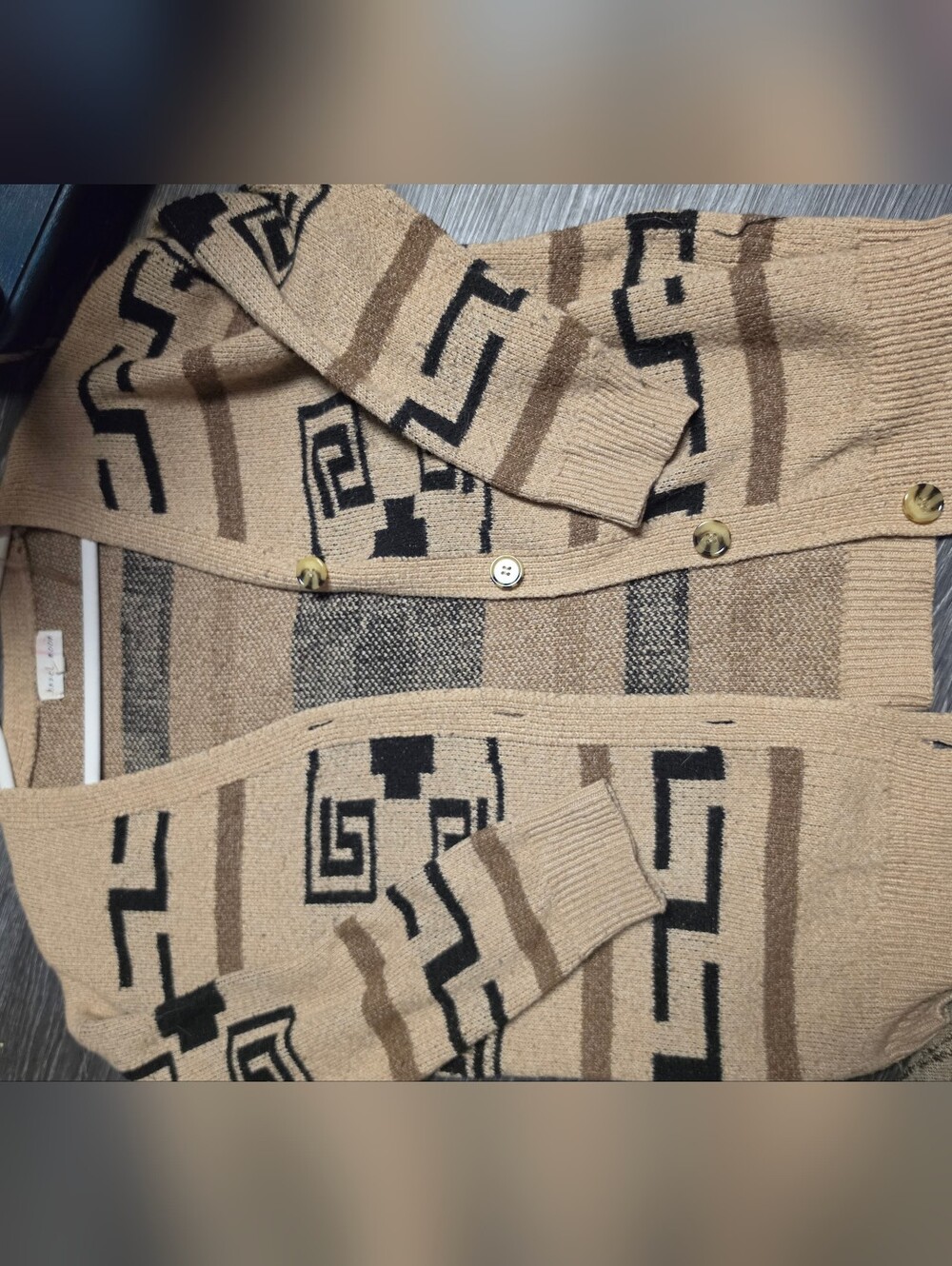 Hazel Moon~  Geometric Knit Cardigan - Beige & Black